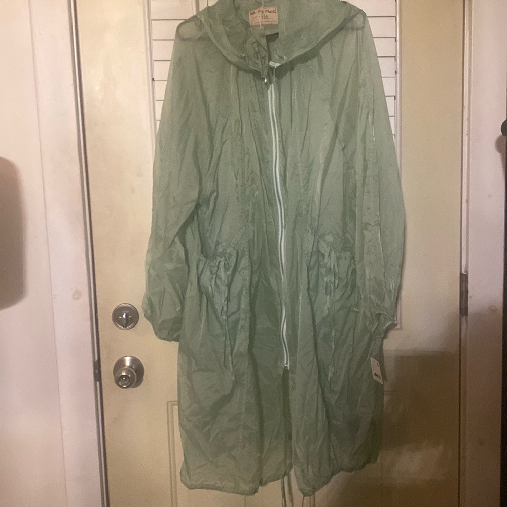 NWT Free People Sheer Ultra Light Packable Green Coat L